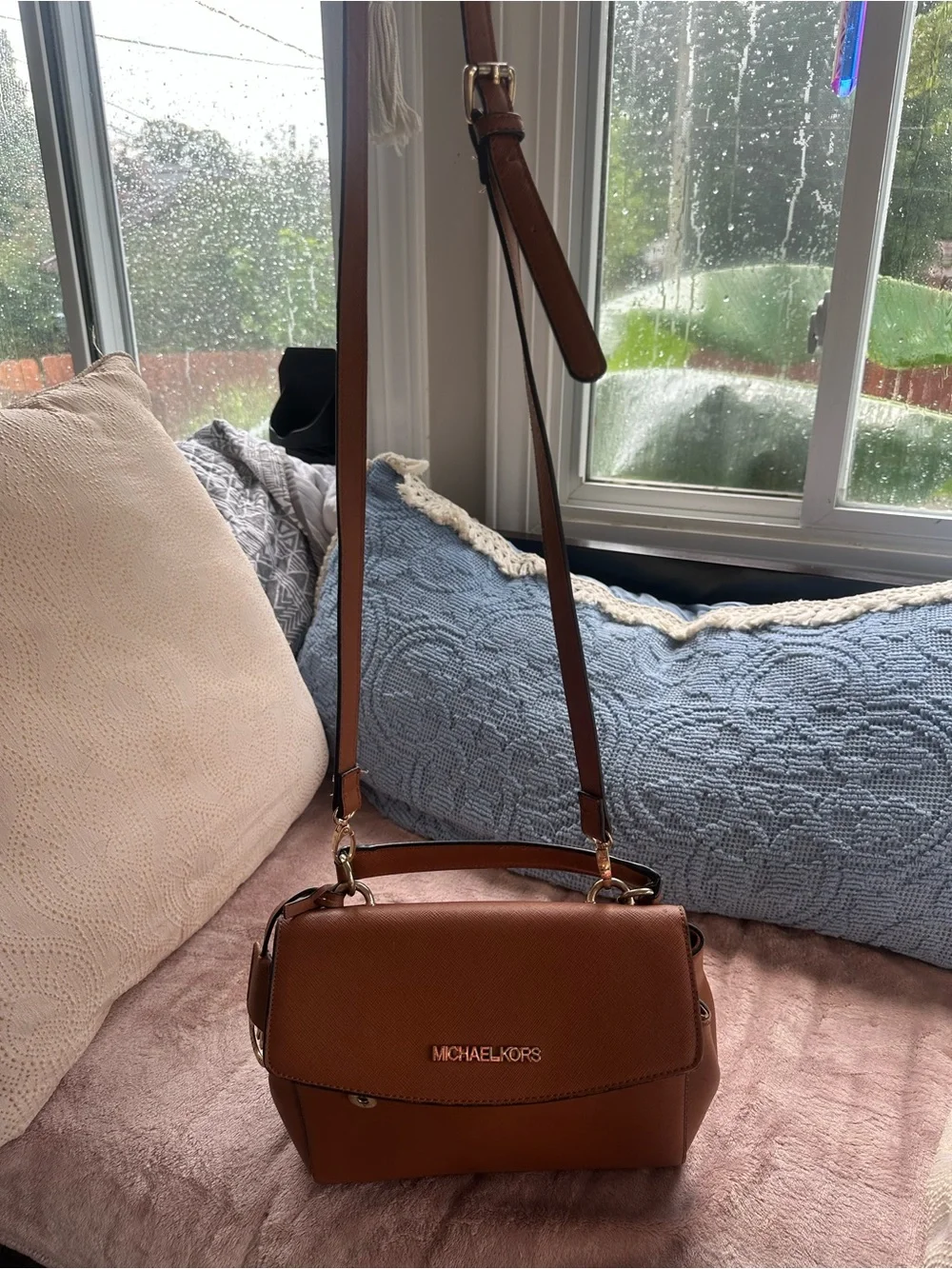 Michael Kors Brown Leather Top-Handle Satchel with Gold Hardware